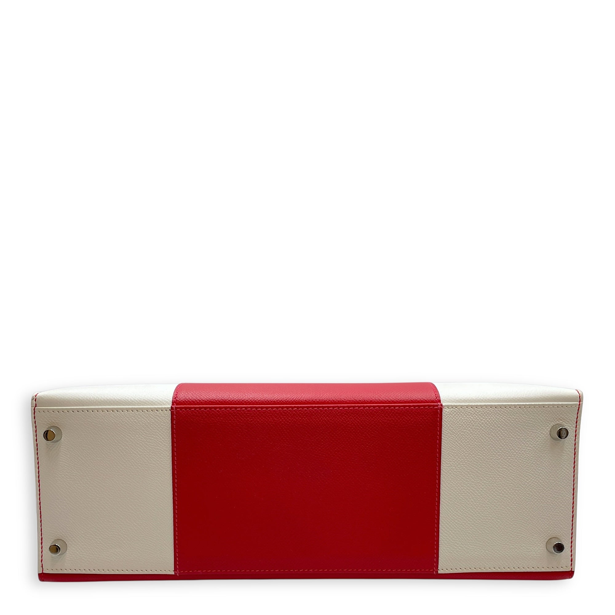 Flag Sellier Kelly 35 Rouge Casaque/Blanc in Epsom Palladium hardware CL2508-15061 6