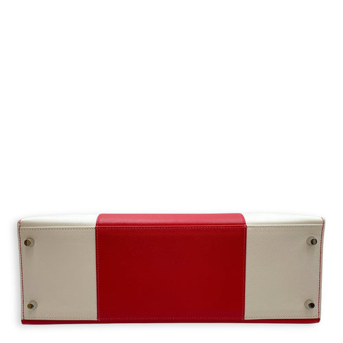 Flag Sellier Kelly 35 Rouge Casaque/Blanc in Epsom Palladium hardware CL2508-15061 6