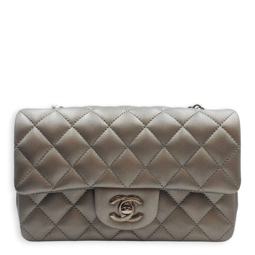 Quilted Rectangular Mini Grey Flap Bag in Lambskin Silver hardware CL2509-15903 1