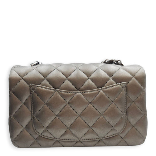 Quilted Rectangular Mini Grey Flap Bag in Lambskin Silver hardware CL2509-15903 2