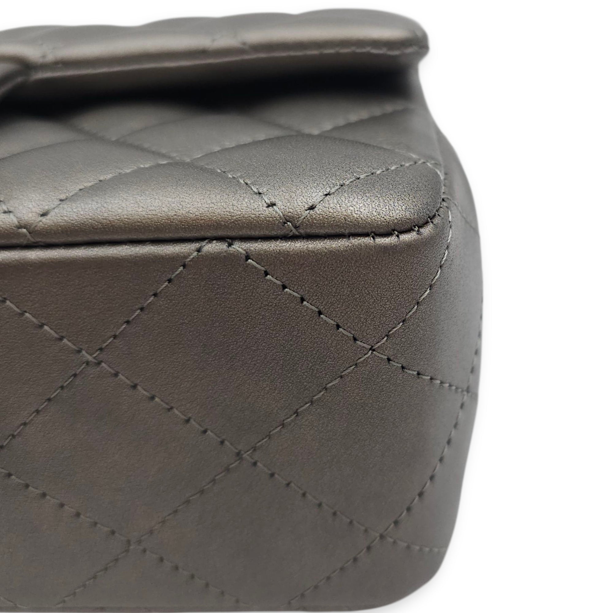 Quilted Rectangular Mini Grey Flap Bag in Lambskin Silver hardware CL2509-15903 6
