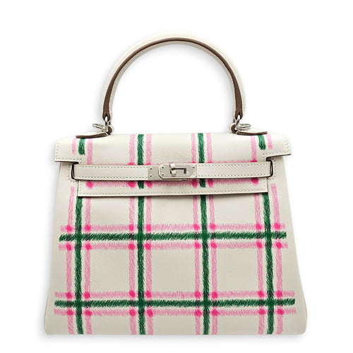 Tartan Light Kelly 25 Gris Pale/Vert Moyen/Rose Bubblegum in Swift Palladium hardware CL2510-16270 1