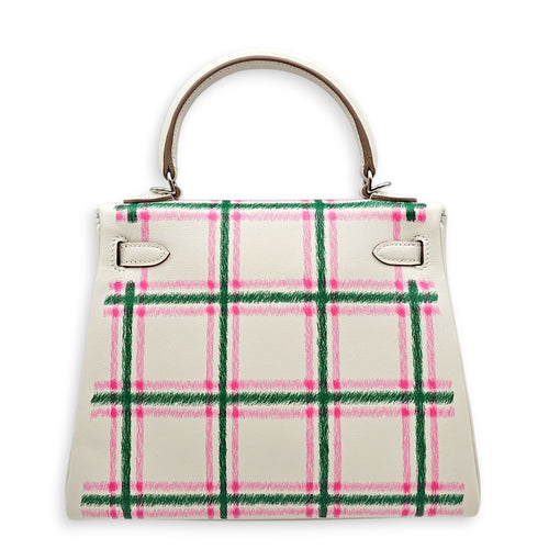 Tartan Light Kelly 25 Gris Pale/Vert Moyen/Rose Bubblegum in Swift Palladium hardware