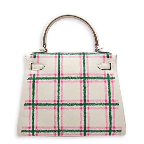 Tartan Light Kelly 25 Gris Pale/Vert Moyen/Rose Bubblegum in Swift Palladium hardware CL2510-16270 2