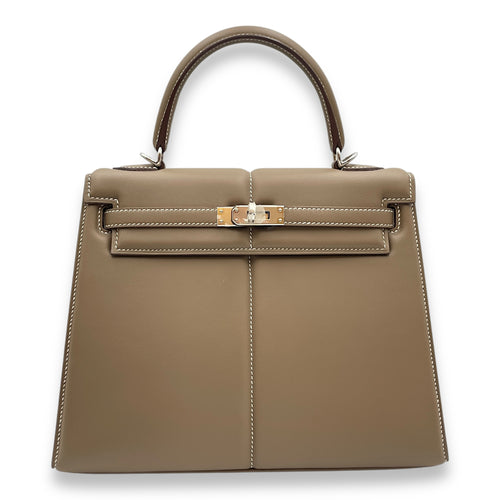 Padded Sellier Kelly 25 Etoupe in Swift Palladium hardware