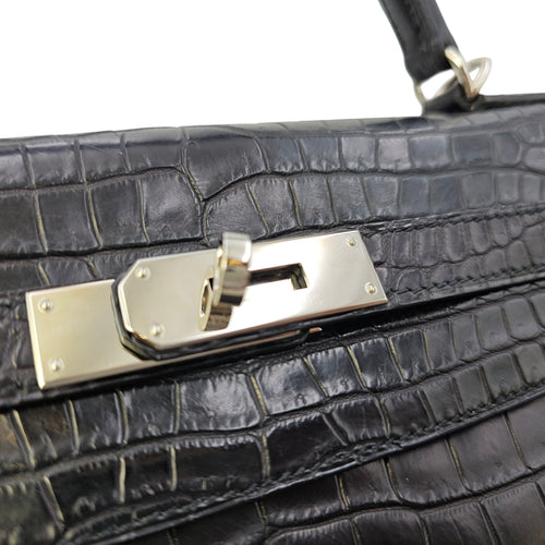 Kelly 32 Black in Matte Porosus Palladium hardware CL2511-16879 10