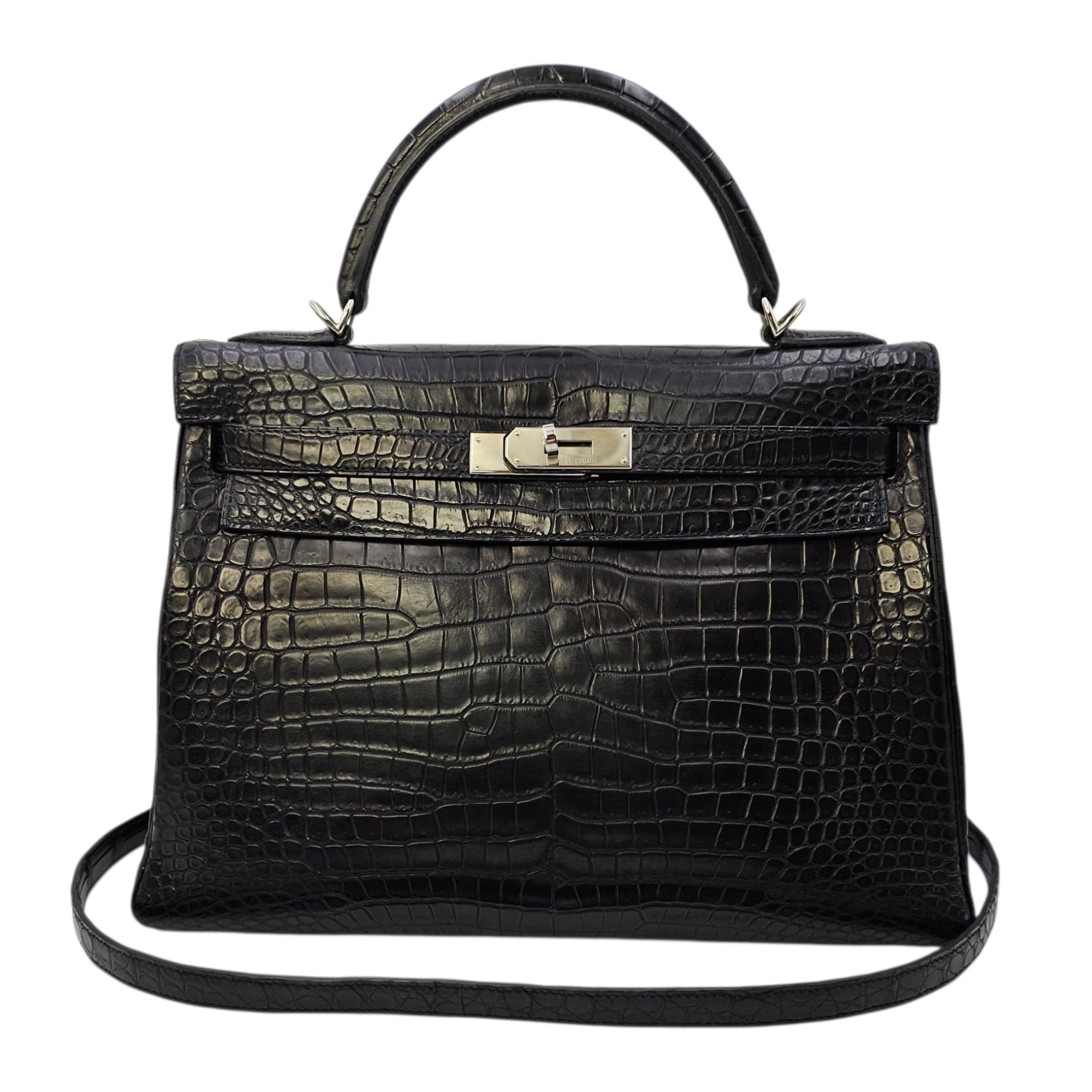 Kelly 32 Black in Matte Porosus Palladium hardware CL2511-16879 15