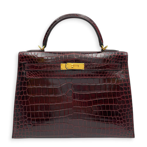 Sellier Kelly 32 Bordeaux in Shiny Porosus Gold hardware CL2511-16880 1