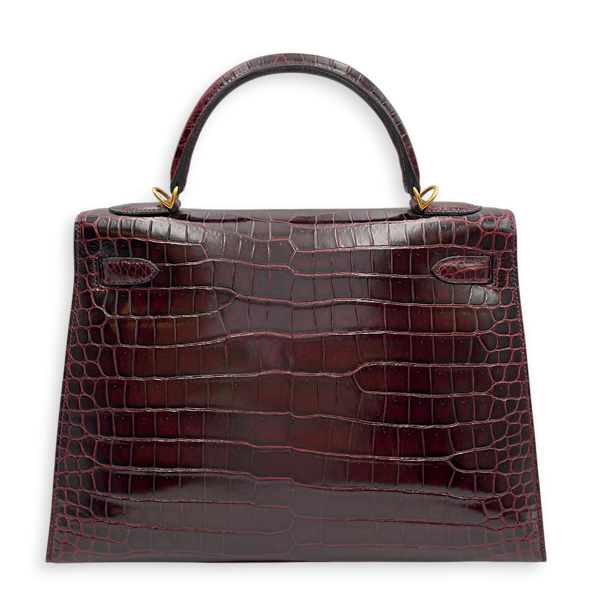 Sellier Kelly 32 Bordeaux in Shiny Porosus Gold hardware CL2511-16880 2