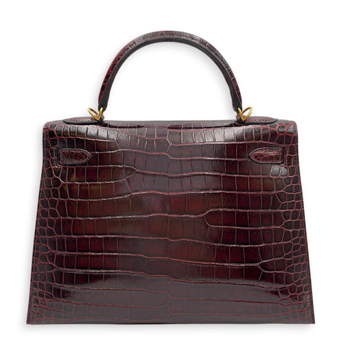 Sellier Kelly 32 Bordeaux in Shiny Porosus Gold hardware CL2511-16880 2