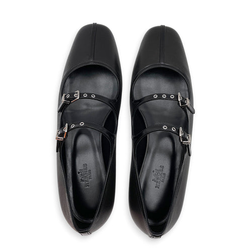Lilia 39 Black Ballet Flats in Nappa Palladium hardware CL2511-17000 1