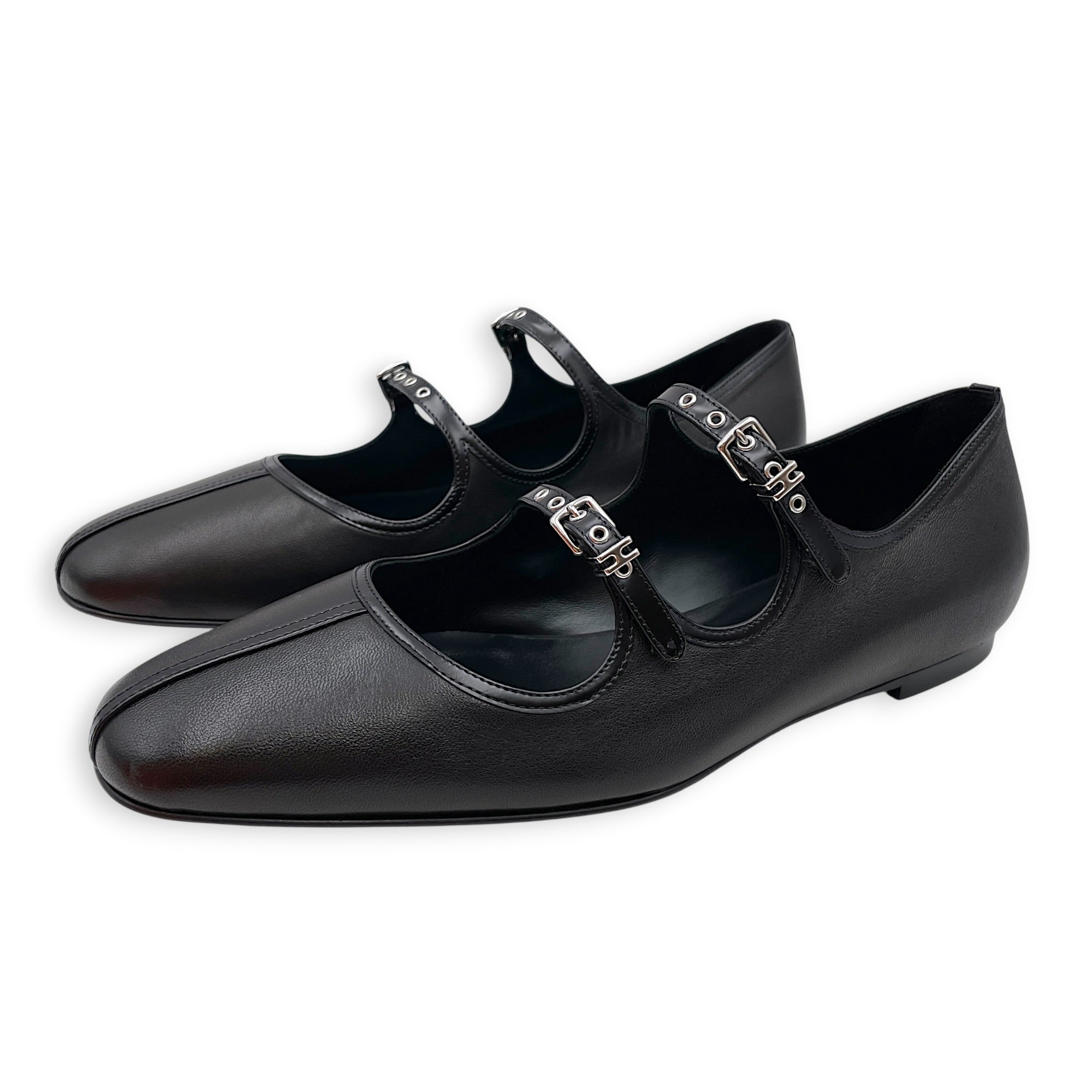 Lilia 39 Black Ballet Flats in Nappa Palladium hardware CL2511-17000 3