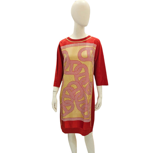 Woven Dress 38 Red and Gold Ready-To-Wear in Silk CL2511-17215 1