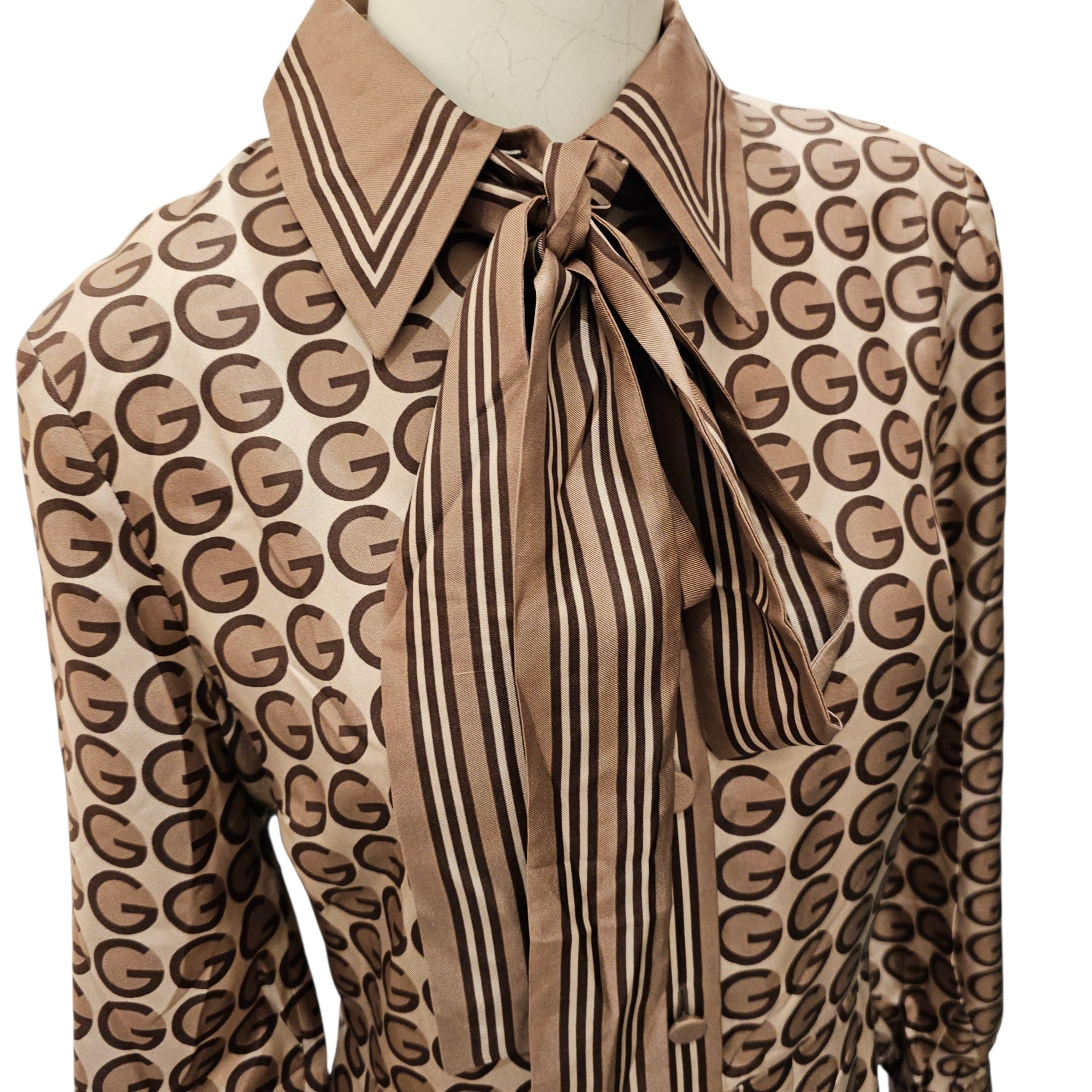 GG Twill Shirt Dress 42 Brown Ready-To-Wear in Silk CL2511-17228 3