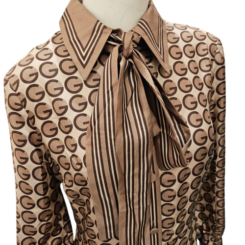 GG Twill Shirt Dress 42 Brown Ready-To-Wear in Silk CL2511-17228 3