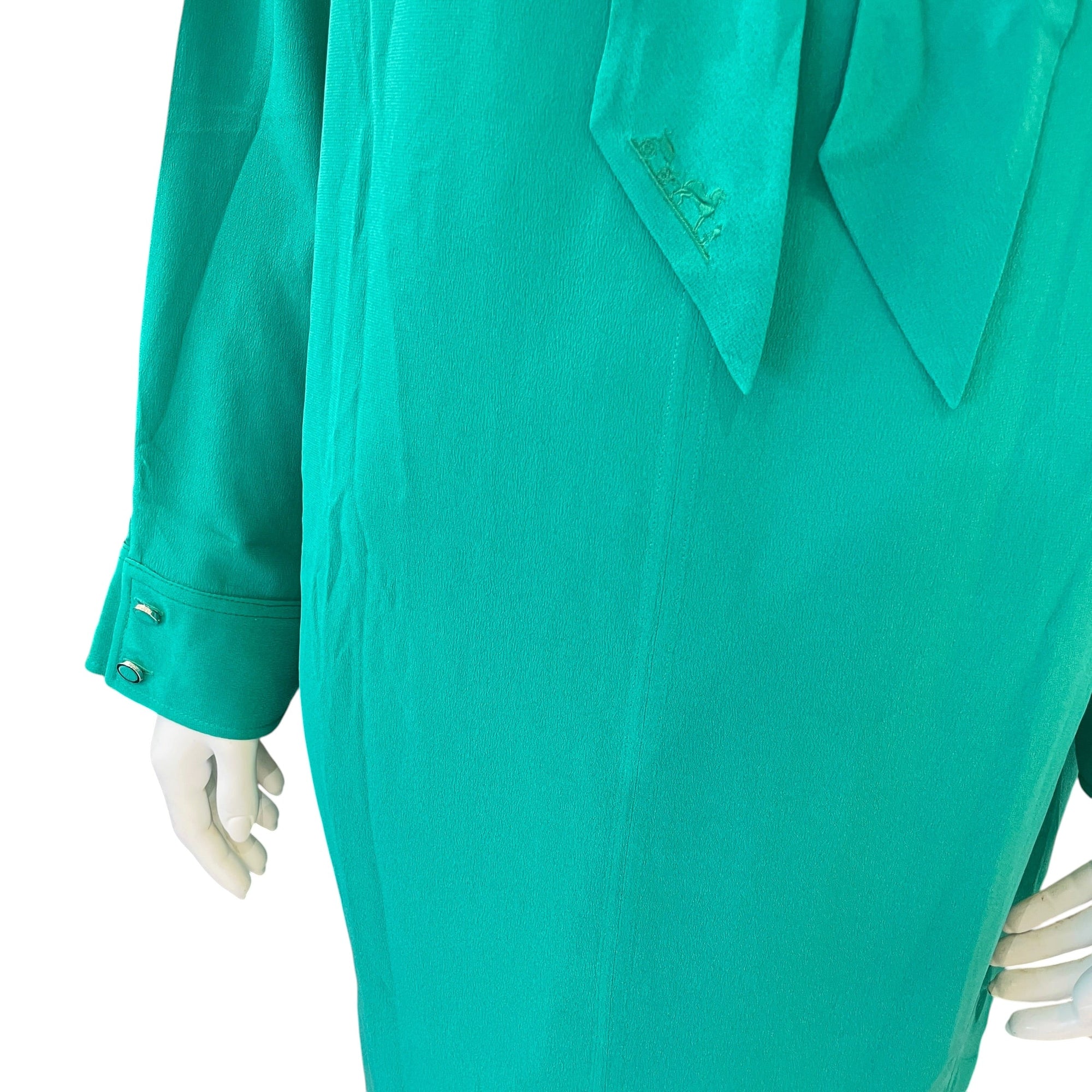 Tie-Front Dress 38 Green Ready-To-Wear in Silk CL2511-17232 4