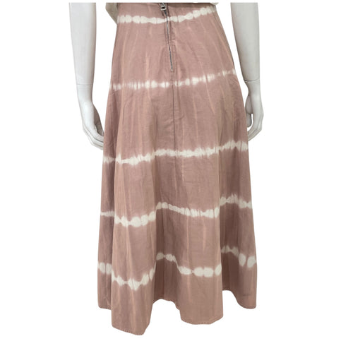 Tie Dye Camel White Flare Skirt Size 34 Ready-To-Wear in Cotton