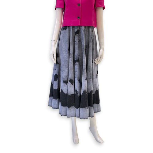 Tie Dye Long Flare Skirt Size 34 Grey Ready-To-Wear in Cotton