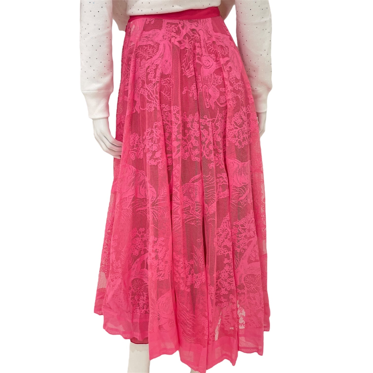 Dior Knitted Lace Diorivera Flared Midi Skirt 34 Pink Ready-To-Wear in Cotton CL2511-17329 2