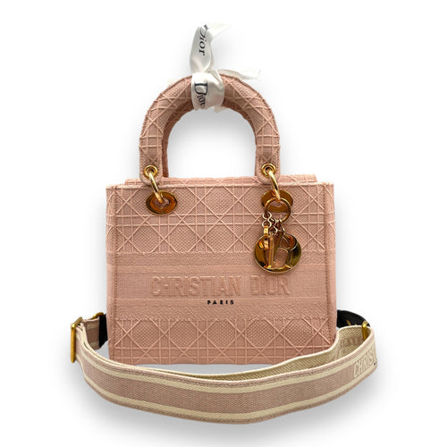 Lady Dior Medium Pale Pink Top Handle Bag in Canvas Rose Gold hardware CL2511-17336 12