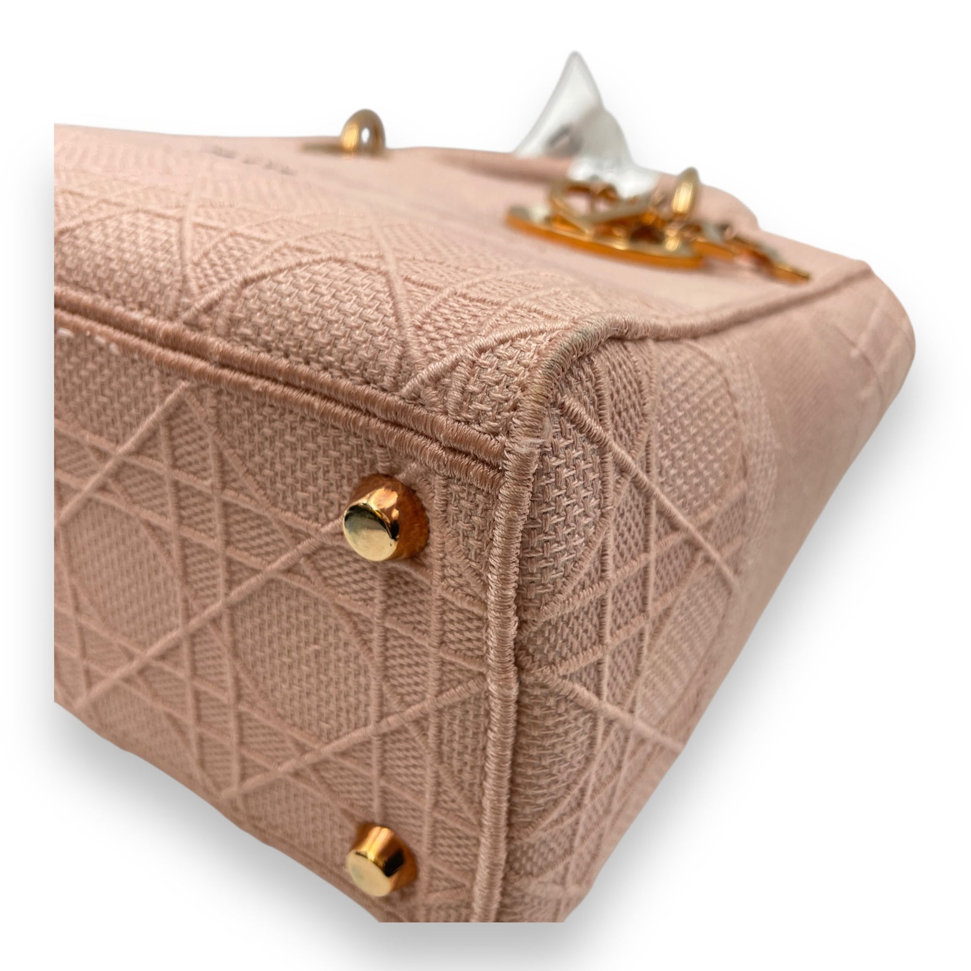 Lady Dior Medium Pale Pink Top Handle Bag in Canvas Rose Gold hardware CL2511-17336 8