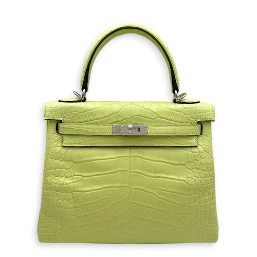 Kelly 25 Jaune Bourgeon in Matte Alligator Palladium hardware
