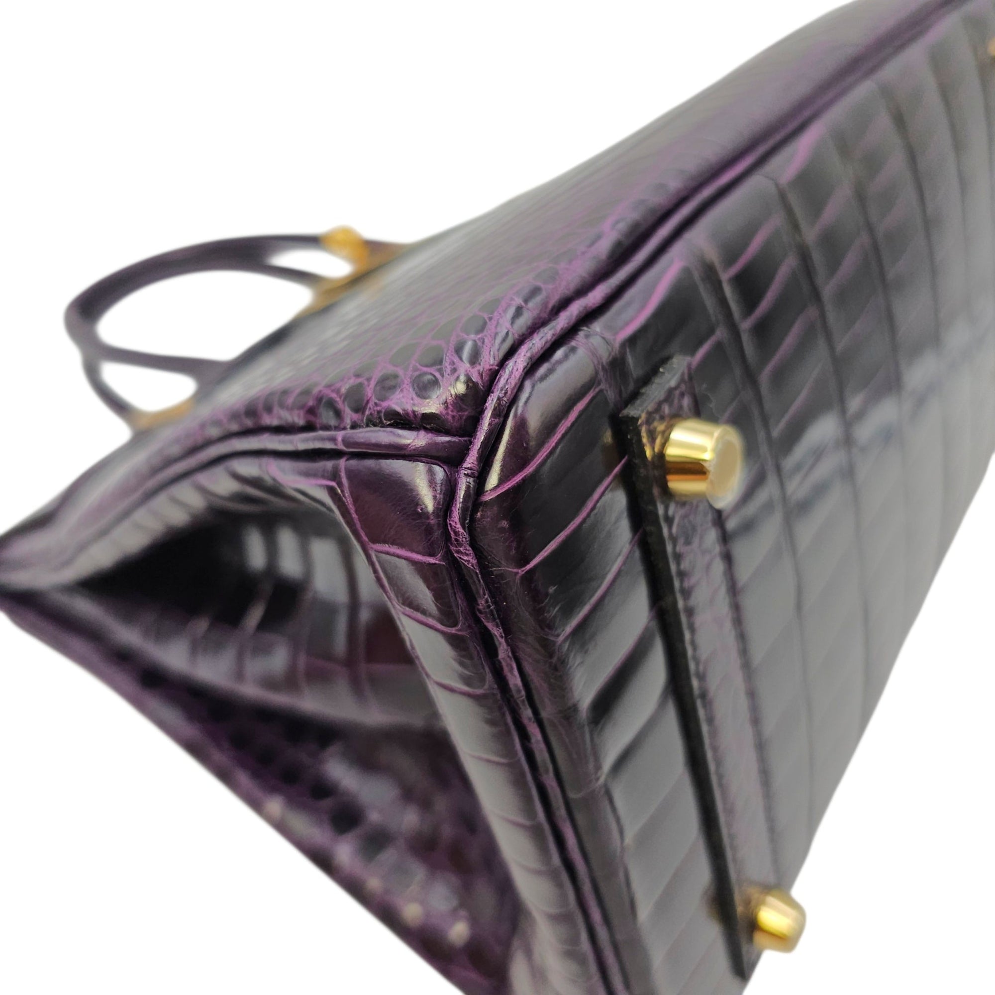 Birkin 30 Amethyst in Shiny Porosus Gold hardware