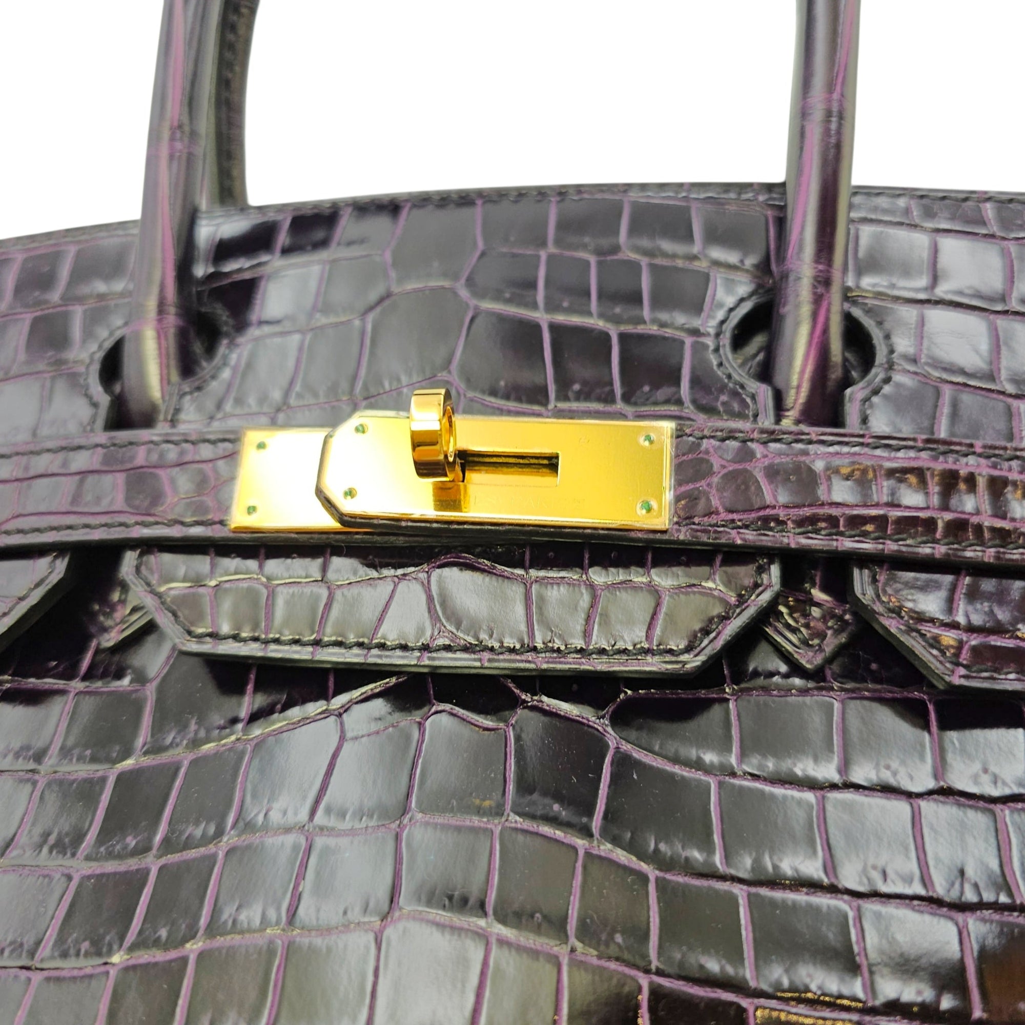Birkin 30 Amethyst in Shiny Porosus Gold hardware