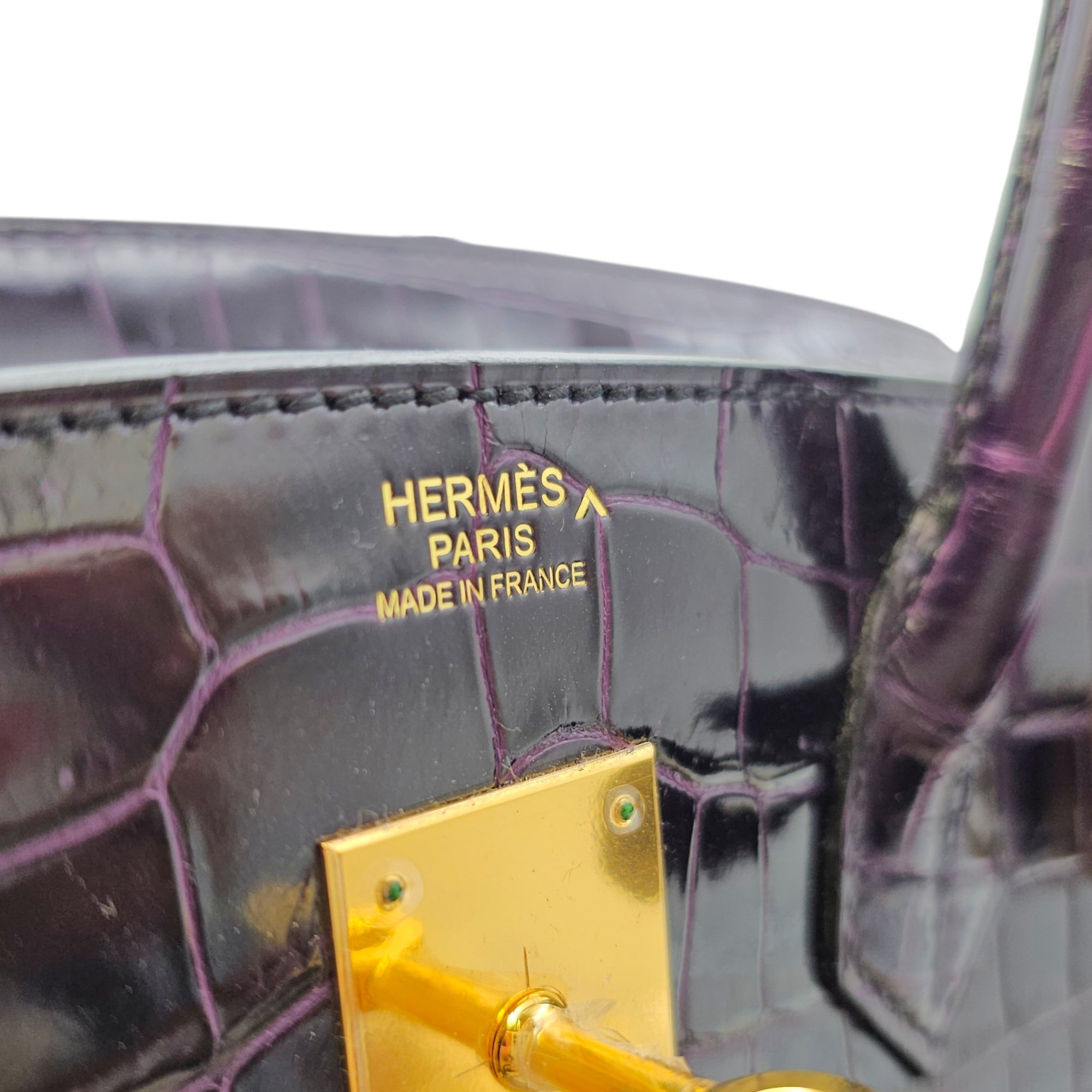 Birkin 30 Amethyst in Shiny Porosus Gold hardware