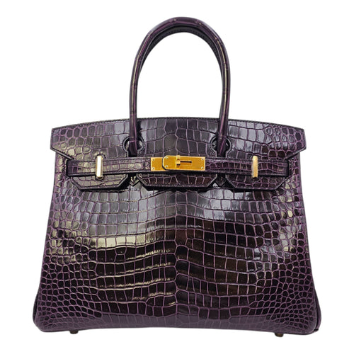 Birkin 30 Amethyst in Shiny Porosus Gold hardware