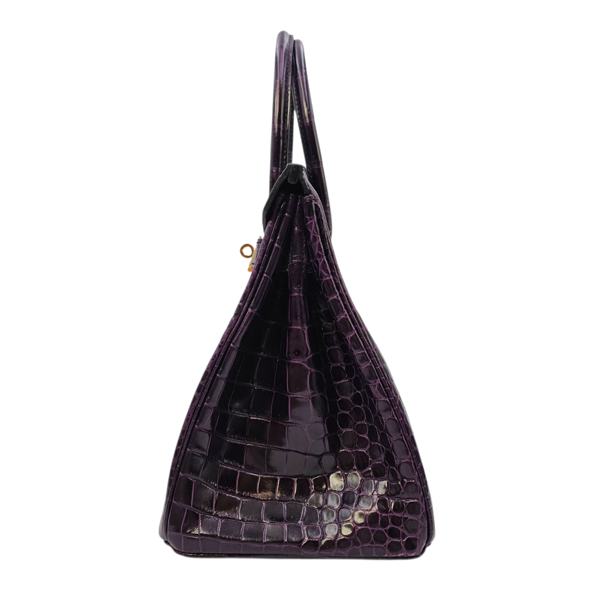 Birkin 30 Amethyst in Shiny Porosus Gold hardware
