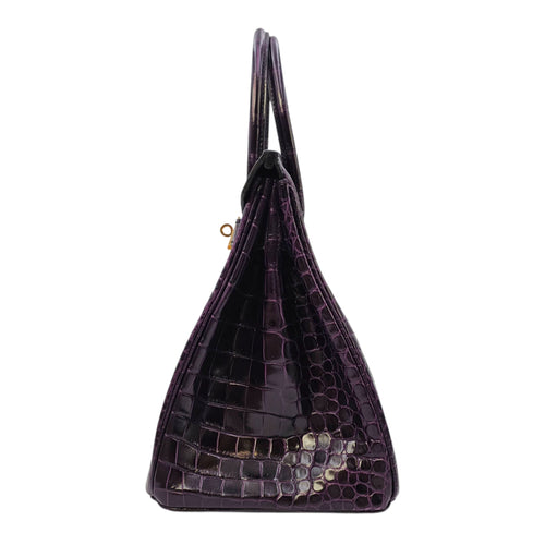 Birkin 30 Amethyst in Shiny Porosus Gold hardware