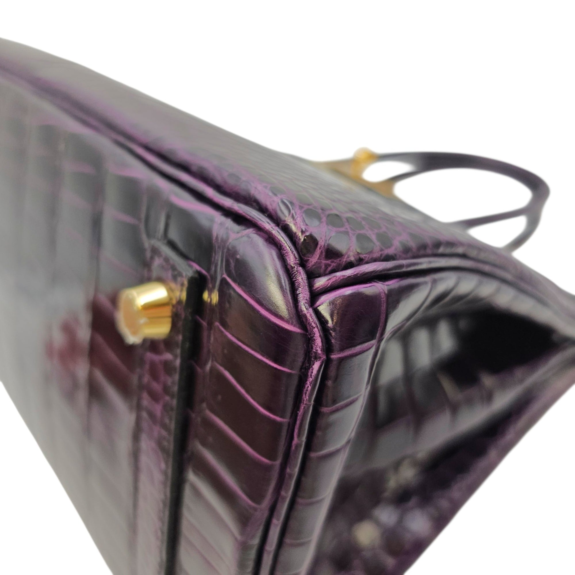 Birkin 30 Amethyst in Shiny Porosus Gold hardware