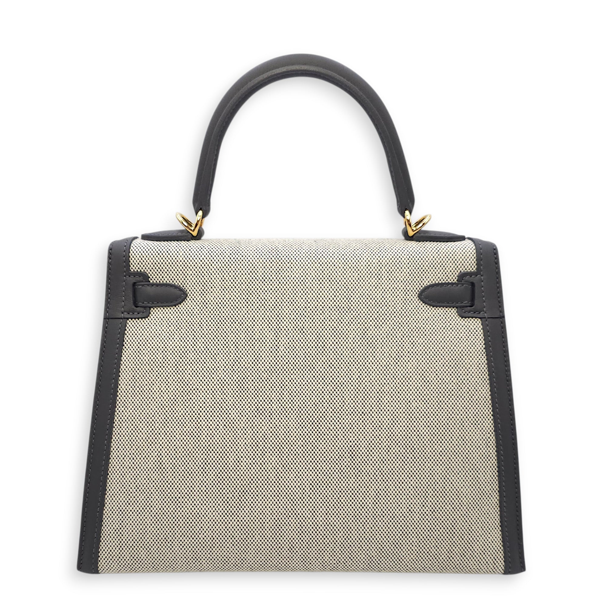 Sellier Kelly 25 Ecru-Ardoise/Ardoise in Toile/Swift Gold hardware CL2512-17702 2