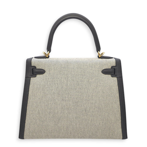 Sellier Kelly 25 Ecru-Ardoise/Ardoise in Toile/Swift Gold hardware CL2512-17702 2