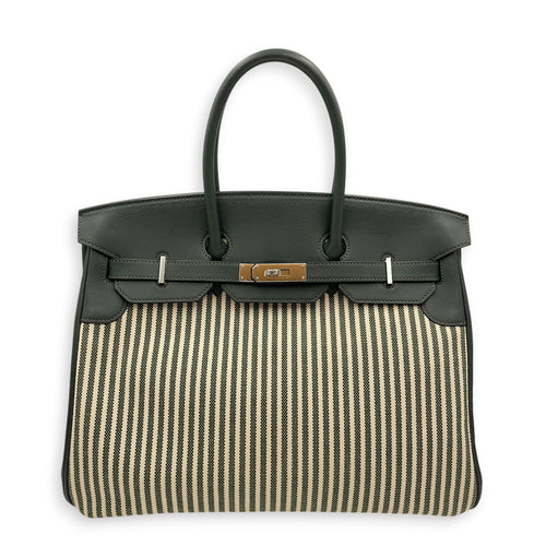 Toile Riga Birkin 35 Vert Anglais in Swift Palladium hardware CL2512-17761 1