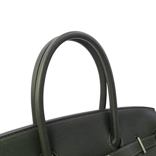 Toile Riga Birkin 35 Vert Anglais in Swift Palladium hardware CL2512-17761 15