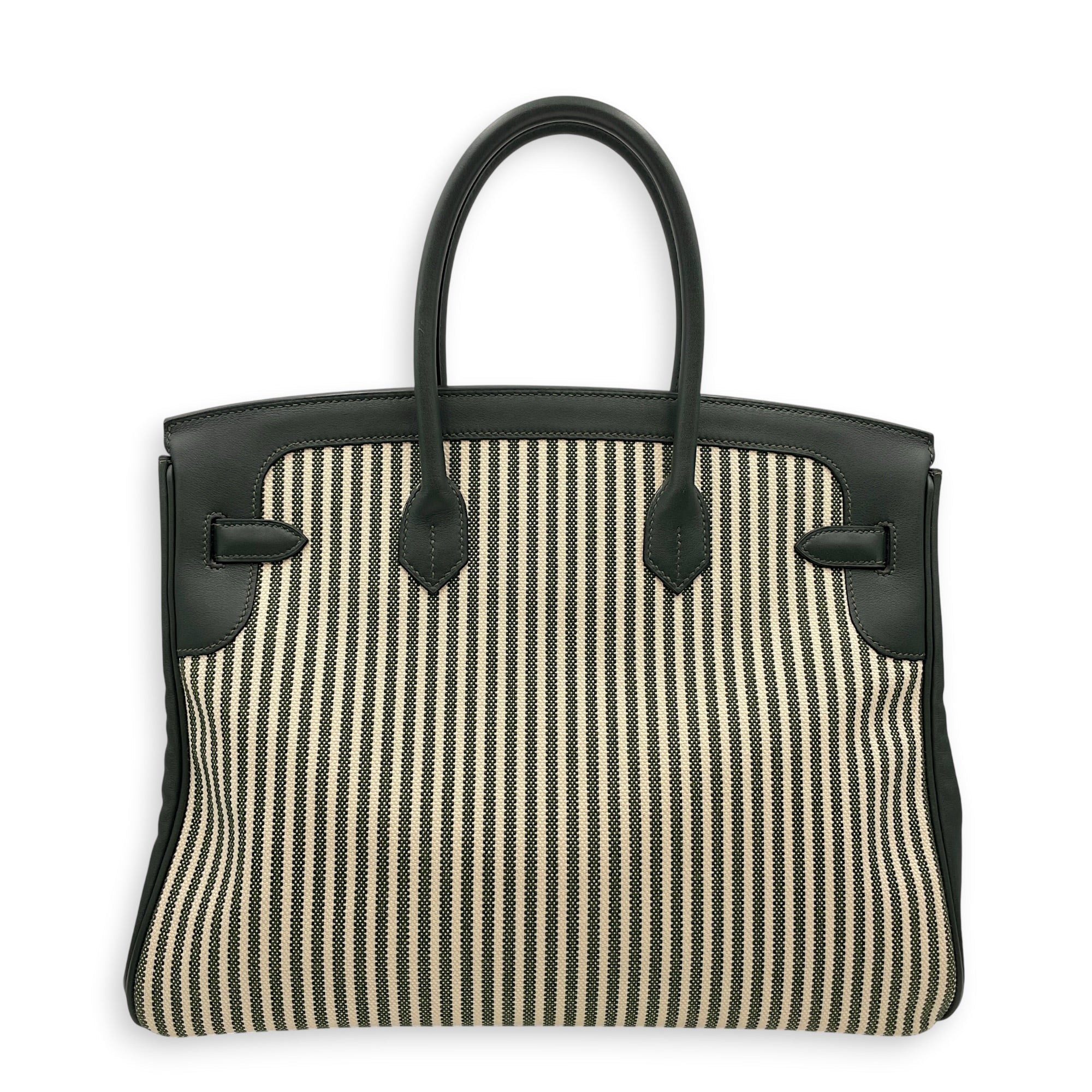 Toile Riga Birkin 35 Vert Anglais in Swift Palladium hardware CL2512-17761 2