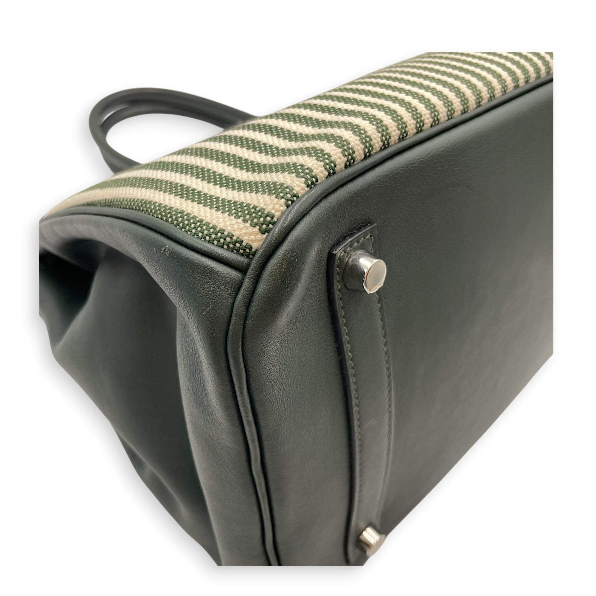 Toile Riga Birkin 35 Vert Anglais in Swift Palladium hardware CL2512-17761 5