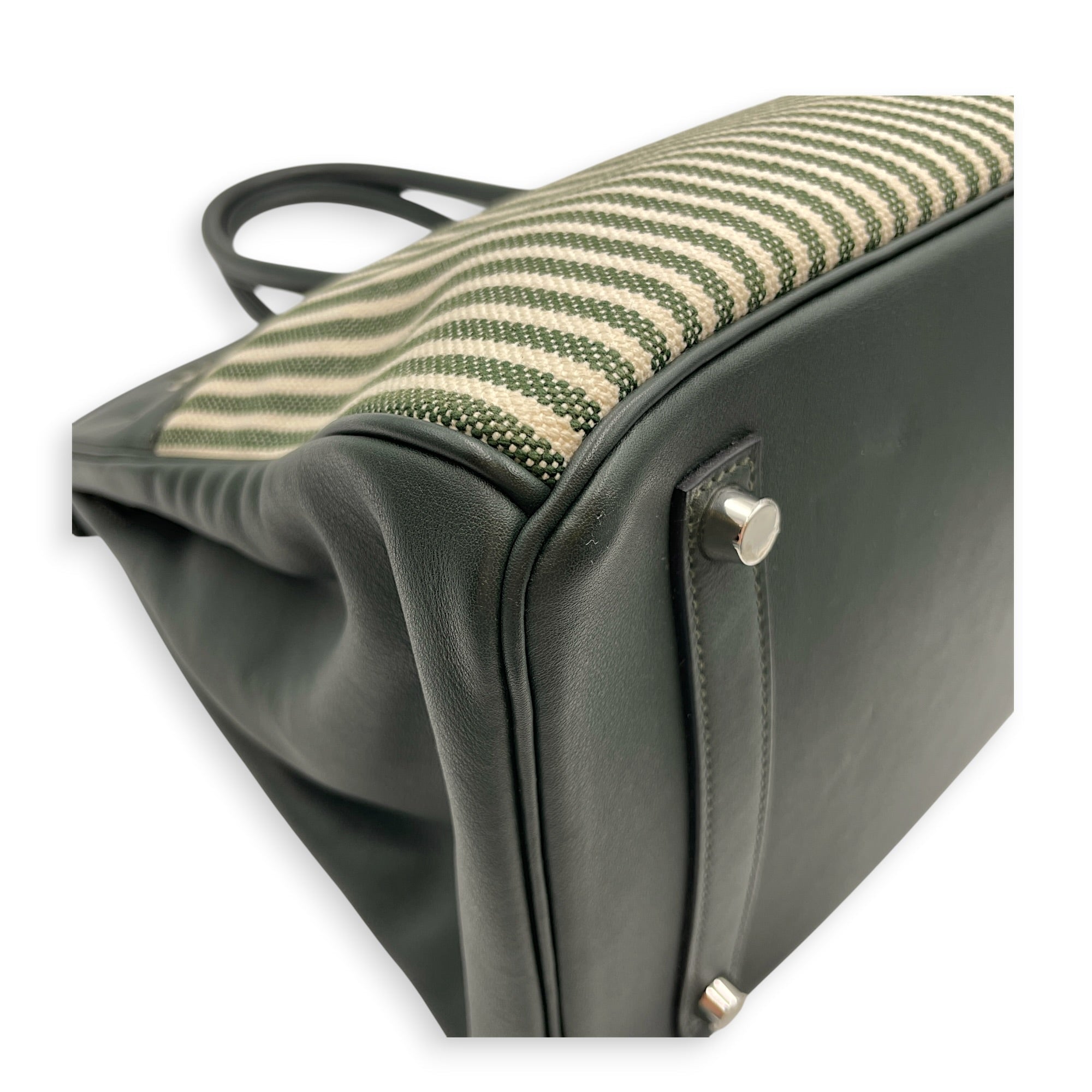 Toile Riga Birkin 35 Vert Anglais in Swift Palladium hardware CL2512-17761 9