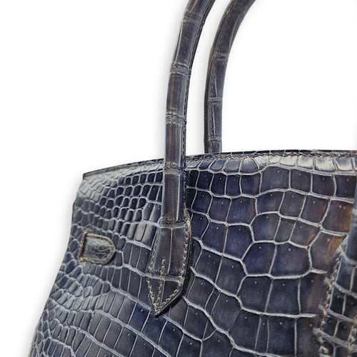Birkin 35 Blue Abysse in Shiny Porosus Palladium hardware CL2512-17917 11