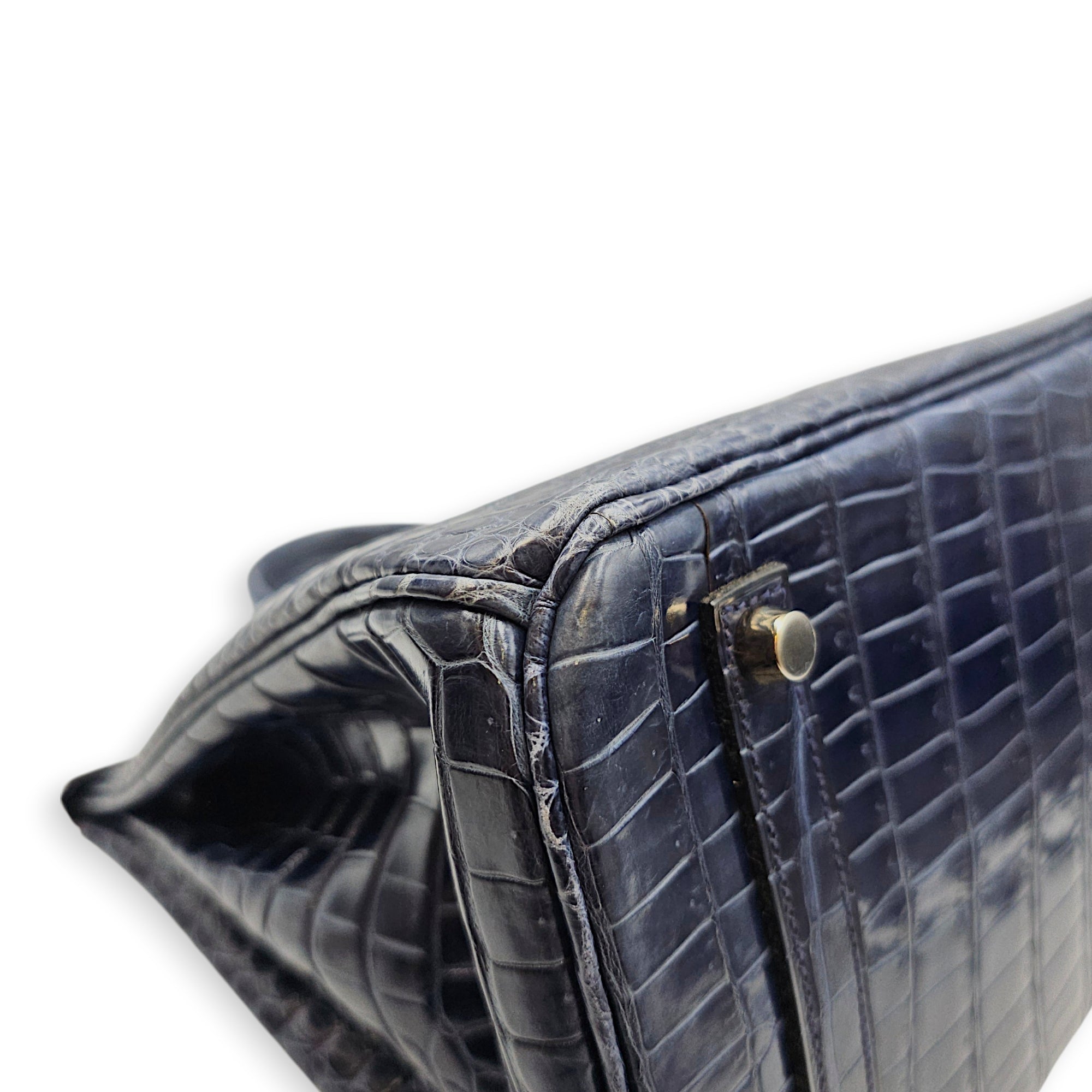 Birkin 35 Blue Abysse in Shiny Porosus Palladium hardware CL2512-17917 13