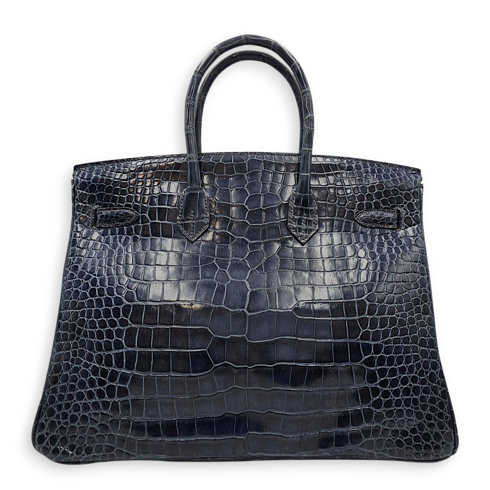 Birkin 35 Blue Abysse in Shiny Porosus Palladium hardware CL2512-17917 2