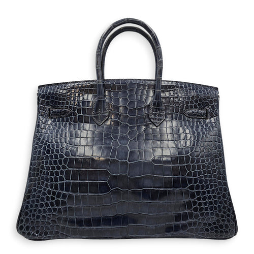 Birkin 35 Blue Abysse in Shiny Porosus Palladium hardware CL2512-17917 2