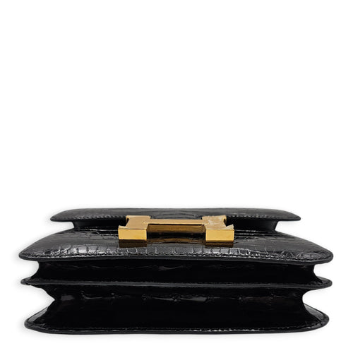 Constance Mirror 18 Black in Shiny Alligator Gold hardware CL2512-18058 5
