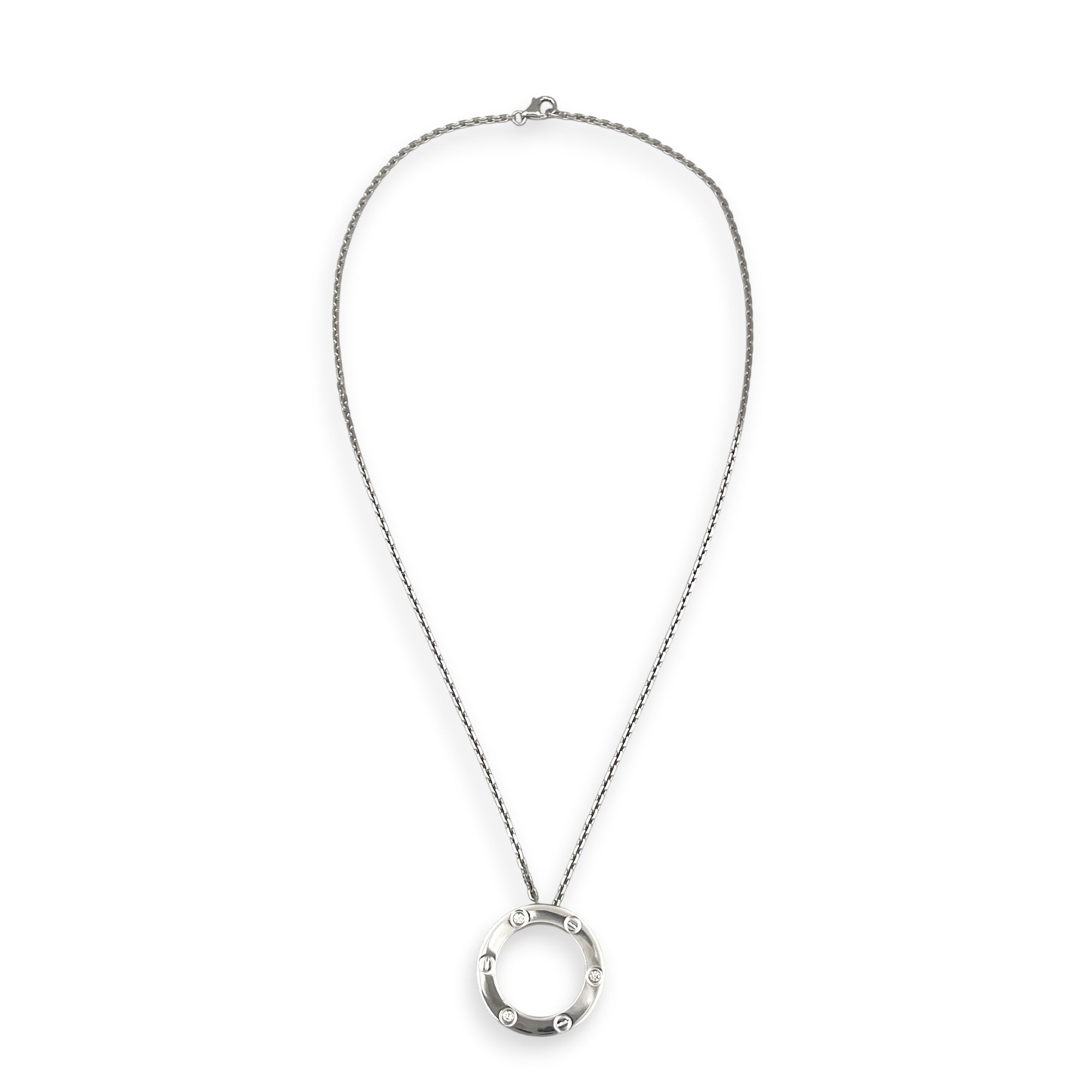 Love Pendant, 3 Diamonds Necklace in White Gold Hardware CL2512-18113 2