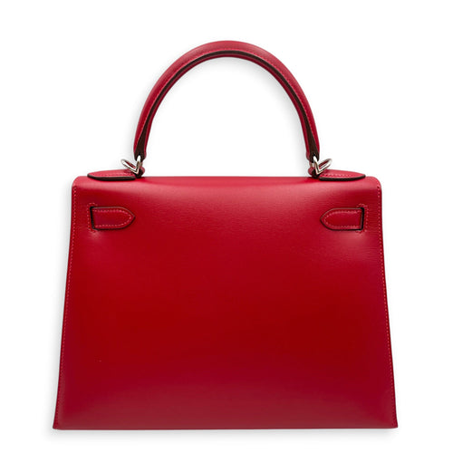Sellier Kelly 28 Rouge vif in Tadelakt Palladium hardware CL2512-18117 2