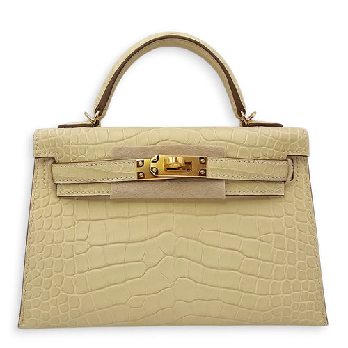 Sellier Kelly 20 Vanille in Matte Alligator Gold hardware
