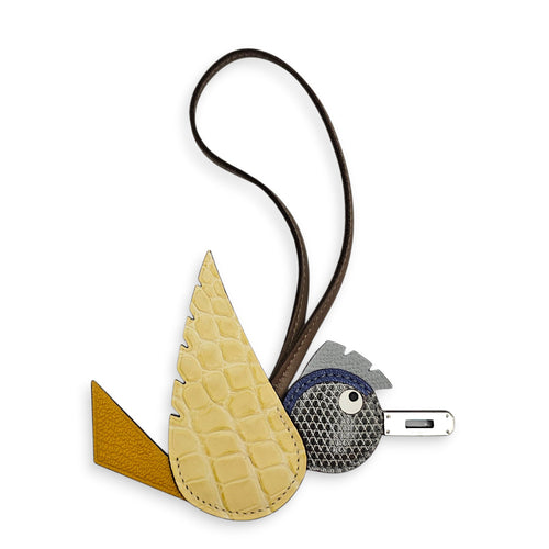 Birdy Charm Vanille/Jaune Bag Accessory in Matte Alligator/Lizard Nilo/Epsom Palladium hardware CL2512-18122 2