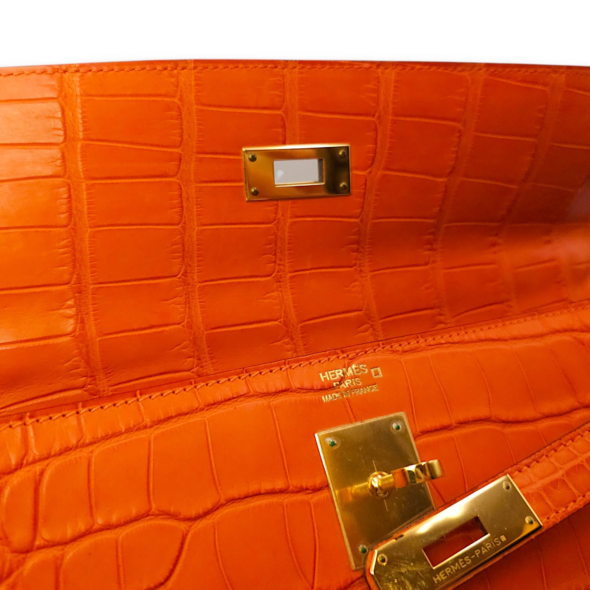 Kelly 32 Orange in Matte Alligator Gold hardware CL2601-18291 13